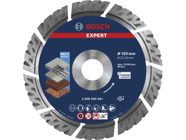 Diamantna rezalna plošča Bosch EXPERT MultiMaterial, Dimenzije: 150x22,23x2,4x12mm, 2608900661